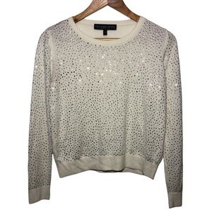 Top Shop Ivory Beige Faux Rhinestones Sweater 6 FLAWED